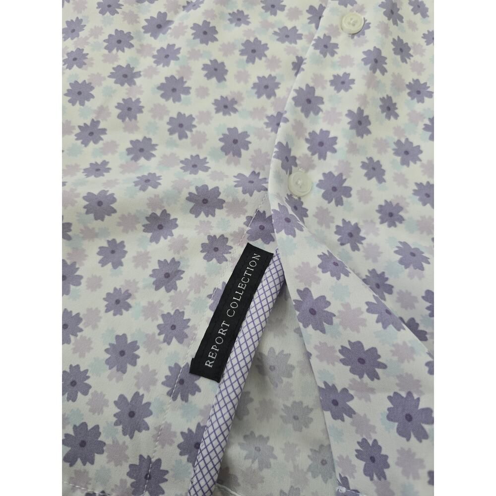 Report Collection Floral Shirt Men M Purple Stretch Slim Fit NWOT Soft Statement - Picture 7 of 9